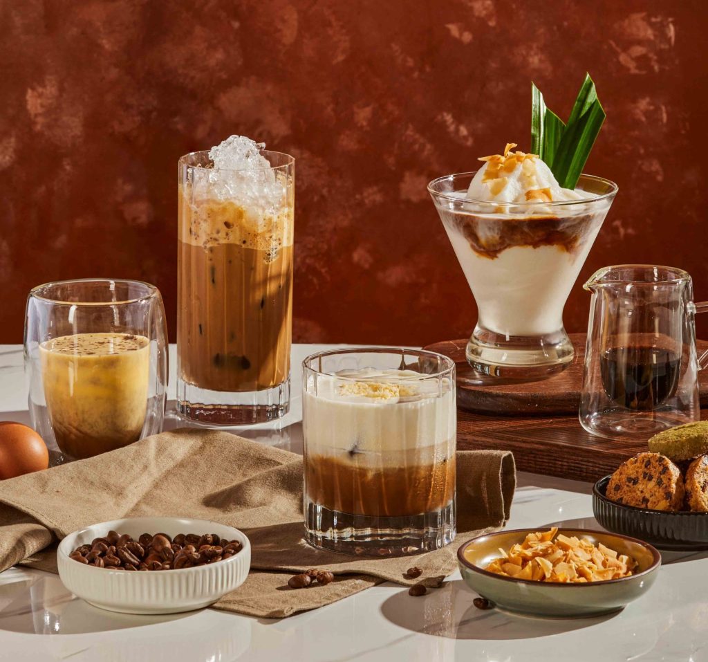 A close-up of an assortment of beverages served